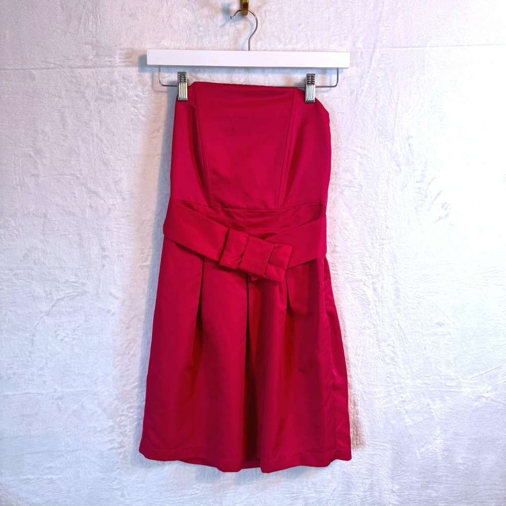 Hot Pink Strapless Bow Belt Fit Flare Dress Party Cocktail Valentine's Day SZ - Picture 1 of 2